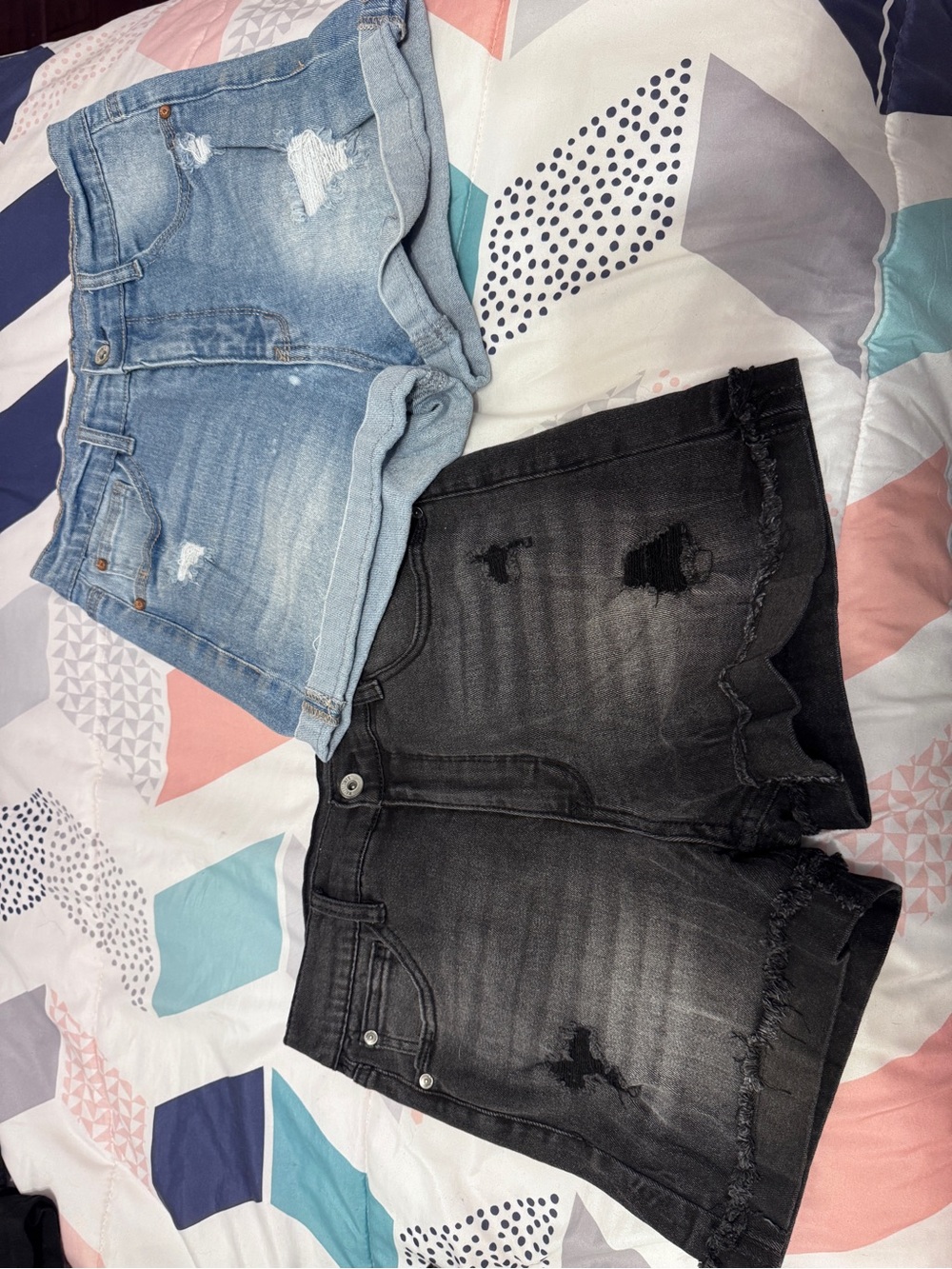 Wallflower Two-Pack Distressed Jean Shorts in Light Blue & Black
